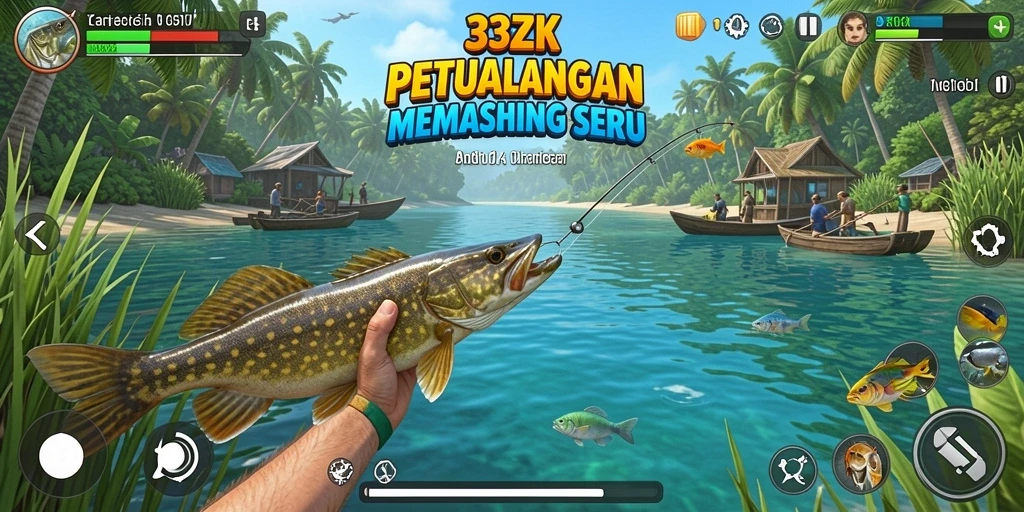 Screenshot gameplay 33ZK yang menampilkan momen memancing penuh aksi.