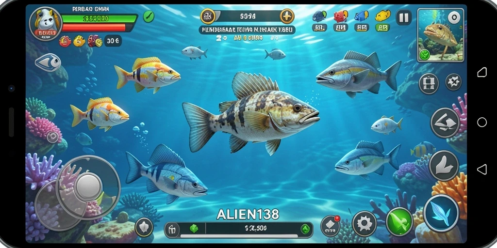 Tampilan gameplay seru dari ALIEN138 saat menembak ikan.
