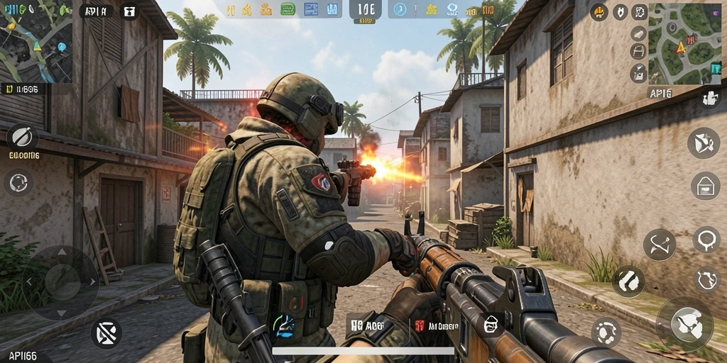 Screenshot gameplay API66 menampilkan aksi tembak-menembak yang mendebarkan.