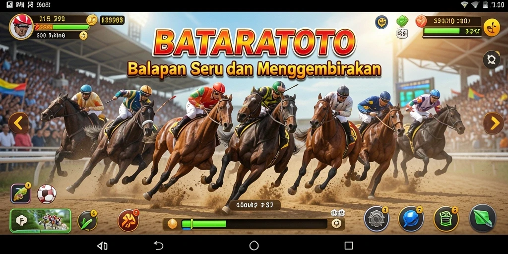 Tangkapan layar menunjukkan aksi balapan seru dalam BATARATOTO dengan kendaraan yang melaju kencang.