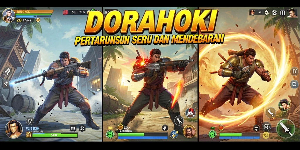 Gameplay DORAHOKI saat pertarungan dengan aksi mendebarkan.