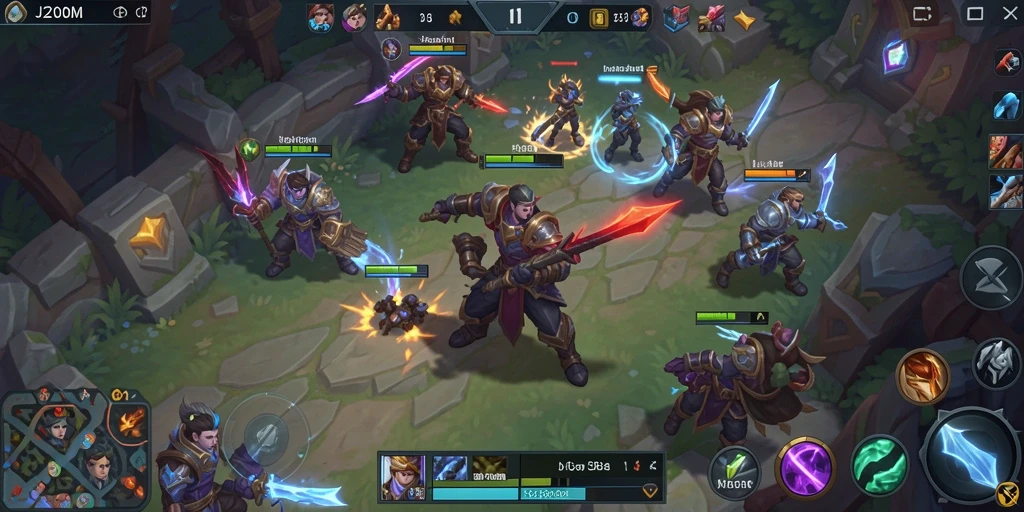 Tangkapan layar gameplay J200M yang menunjukkan aksi seru di arena MOBA.