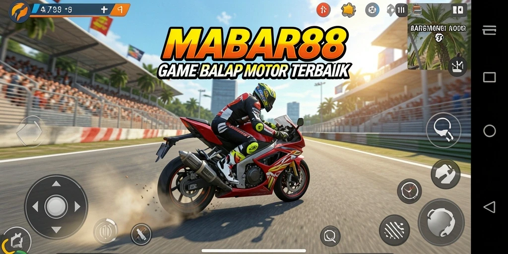 Tampilan gameplay MABAR88 yang seru saat balapan motor.