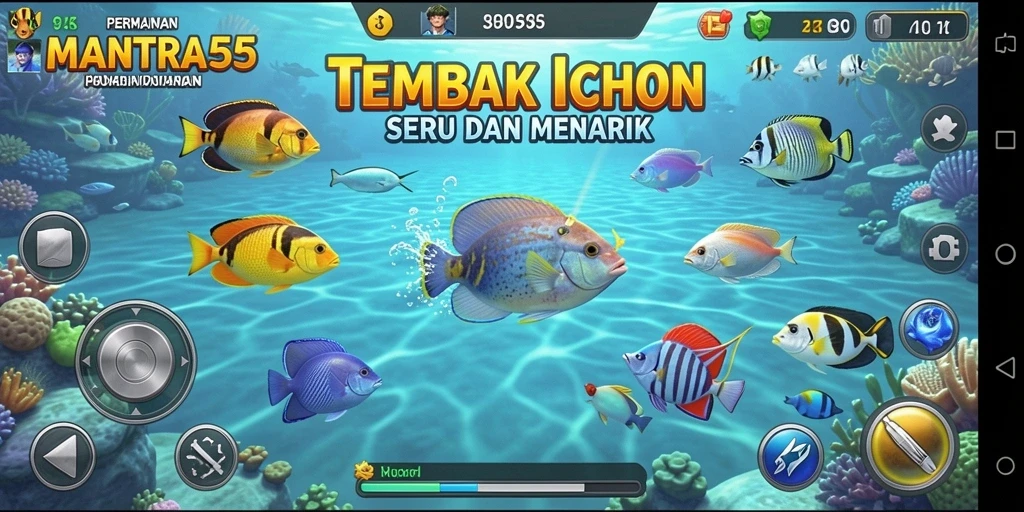 Gameplay seru Tembak Ikan di MANTRA55 dengan ikan beragam.