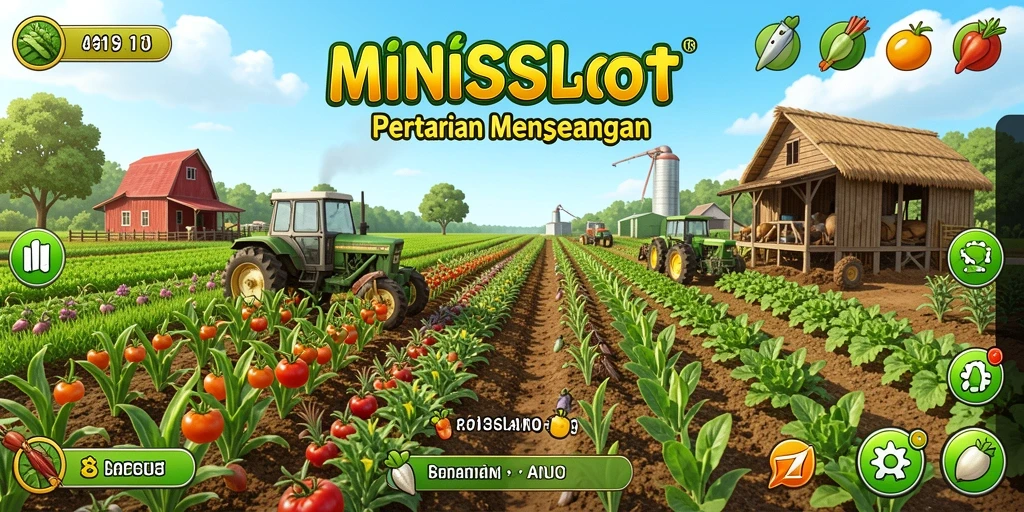 Tangkapan layar gameplay MINISLOT dengan aktivitas pertanian seru.