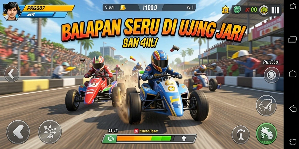 Gameplay balapan seru di PRG007 dengan mobil cepat.