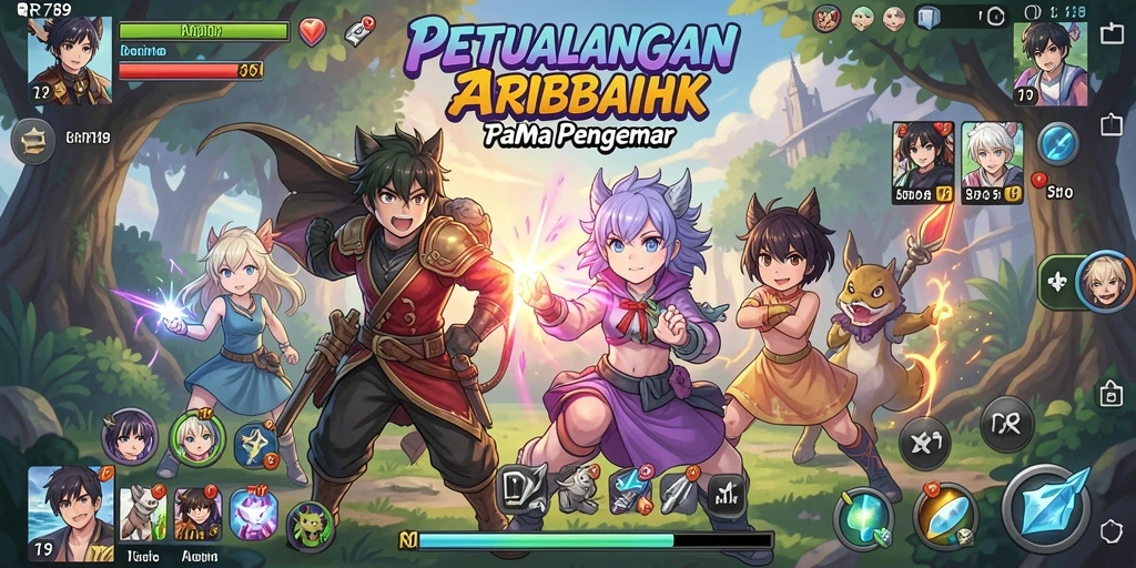 Screenshot utama RR789 menampilkan karakter anime beraksi dalam pertarungan epik.