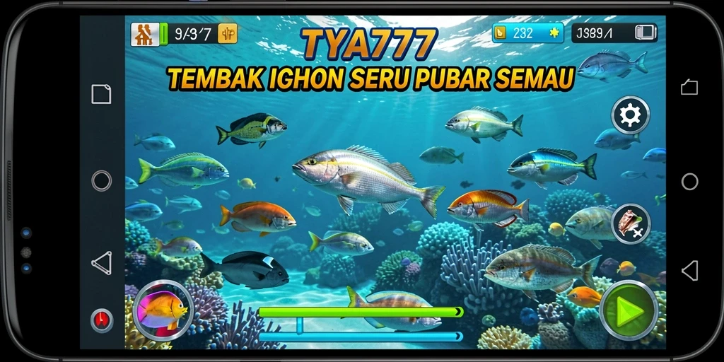 Gameplay seru dengan berbagai ikan berwarna-warni yang menunggu untuk ditangkap.
